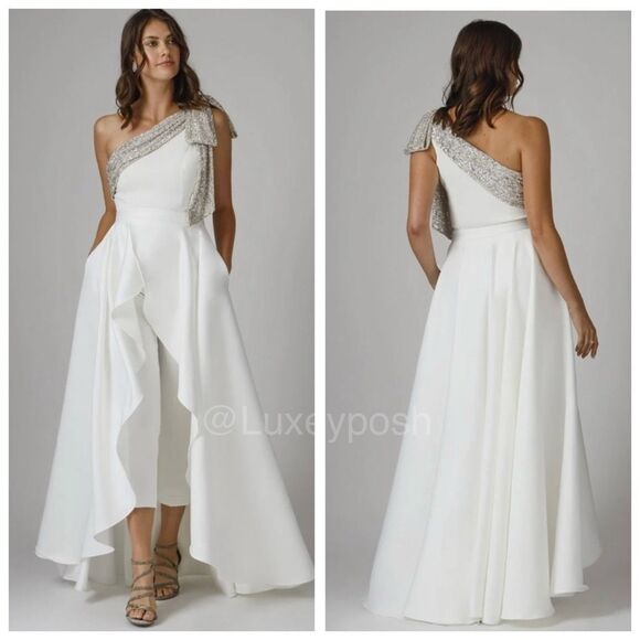 JAYGODFREY White and Silver One-Shoulder Jumpsuit - Picture 2 of 14